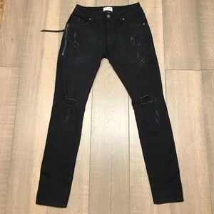 Kuwalla Jeans Mens Size 30 X 32 Skinny Fit Destroyed Denim Black Distressed Goth